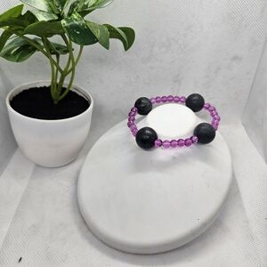 Elegant Purple and Black Beaded Bracelet